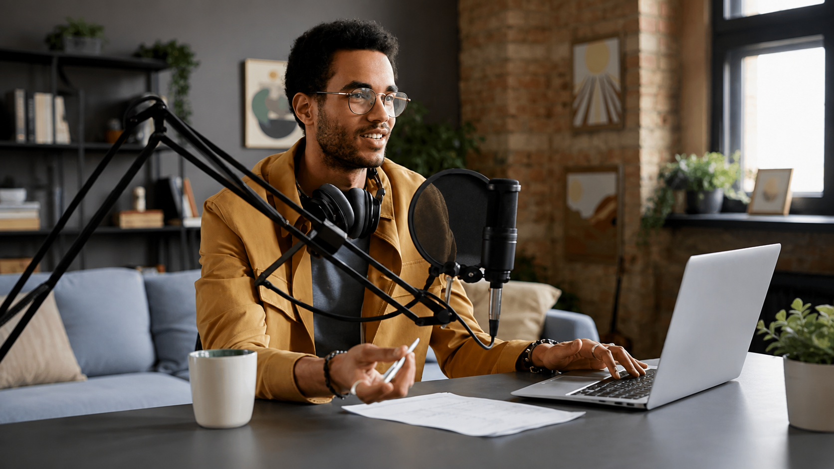 man speaking on a podcast